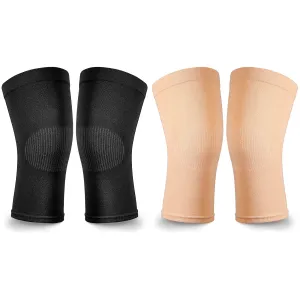 2 Pair Knee Brace Compression Sleeves Knee Support Brace for Meniscus Tear, Lightweight Knee Sleeve for Arthritis Pain Relief, Knee Support for Men and Women for Running, Weight Lifting (Black, Beige) Black, Beige