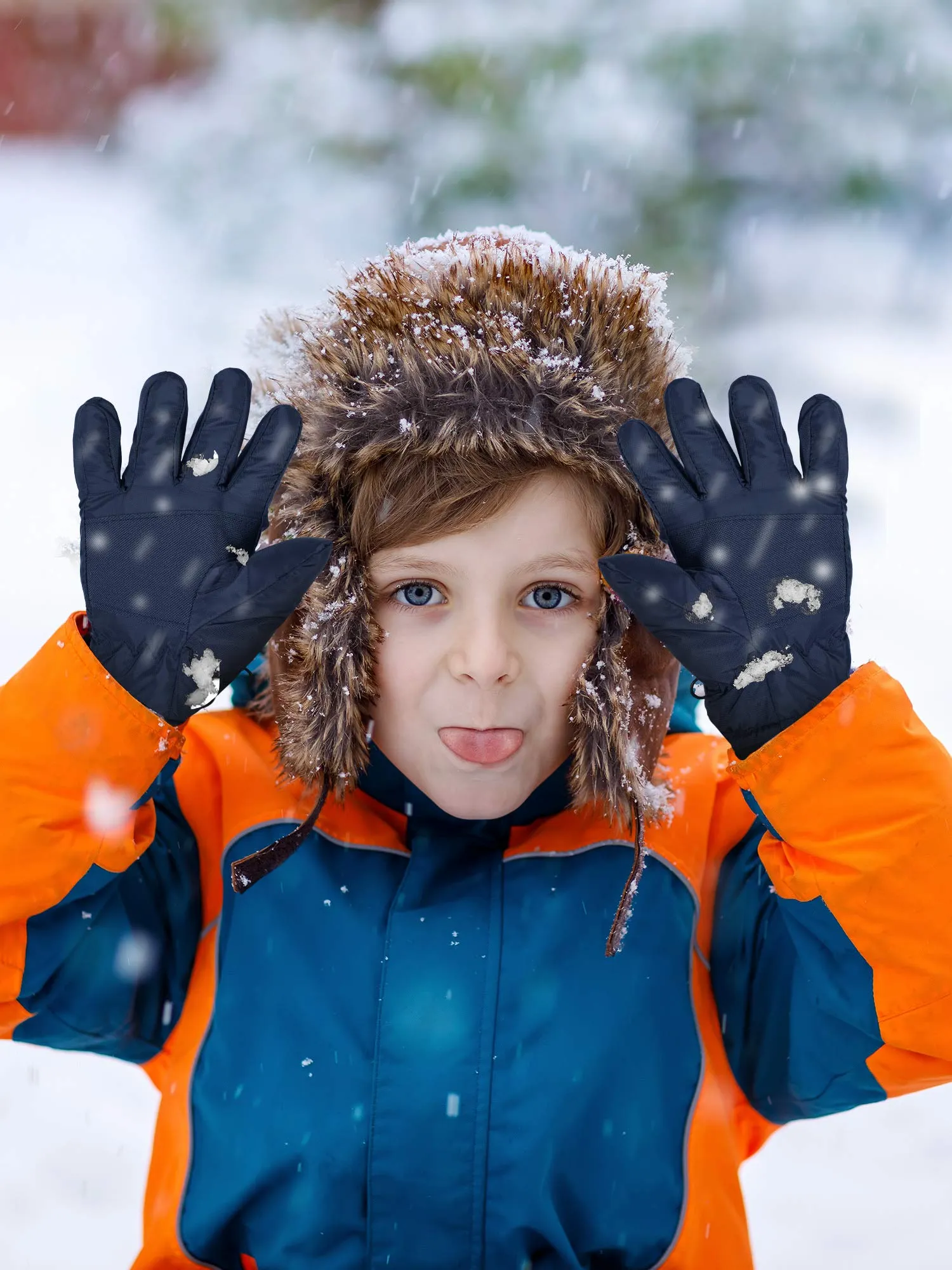 2 Pairs Kids Winter Gloves Waterproof Ski Gloves Child Snow Warm Gloves Mittens Black, Navy Blue 4-7 Years