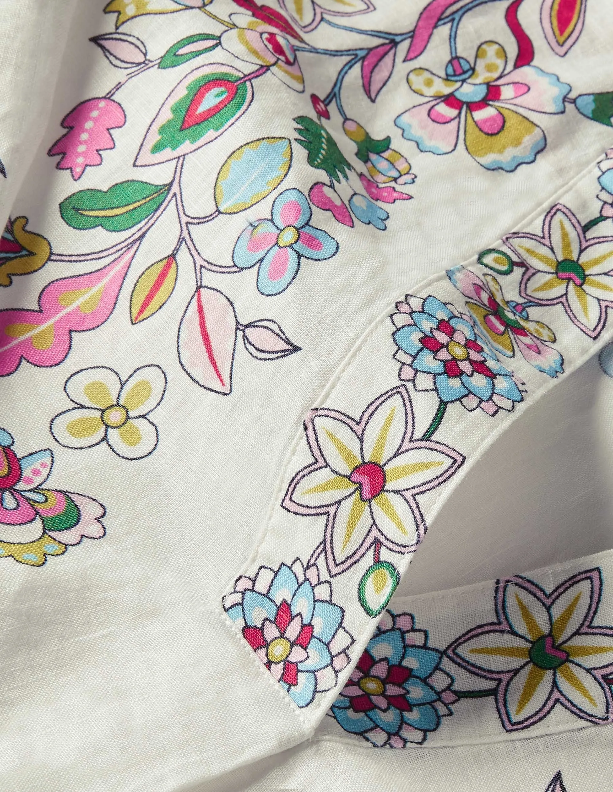 Hannah Linen Shirt-Ivory, Kaleidoscopic Floral