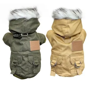 Military Style Hooded Cargo Dog Jacket
