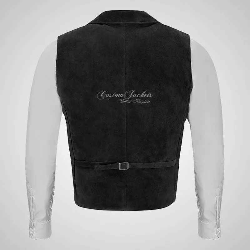 REGENCY Mens Suede Waistcoat Double Breasted Formal Vest