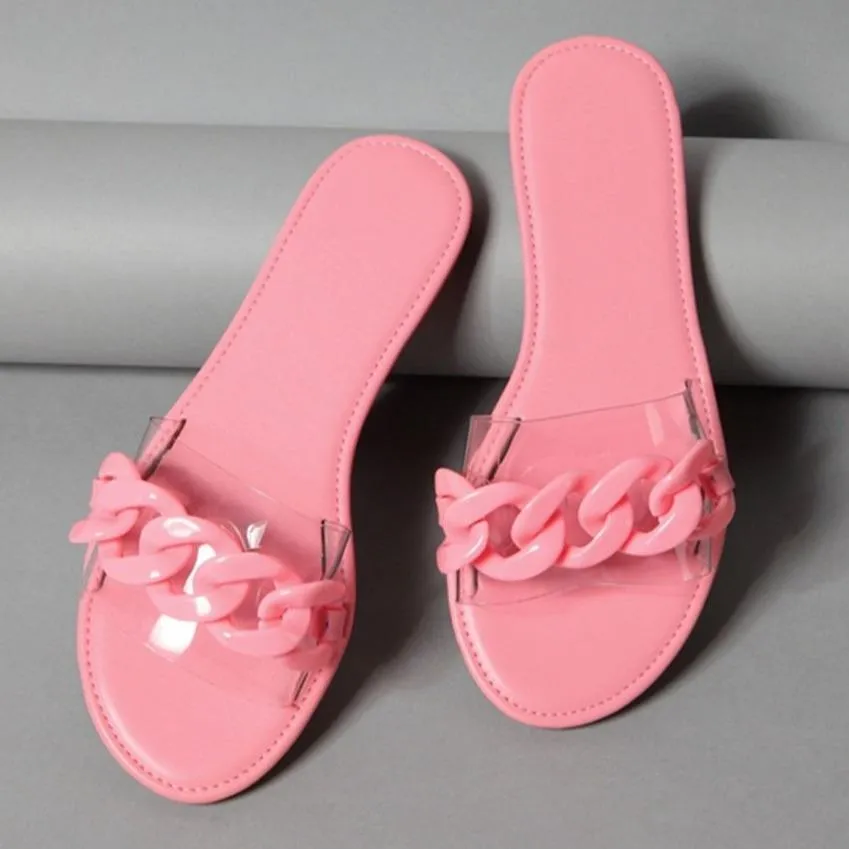 Women flat slide chain one strap cute sandals
