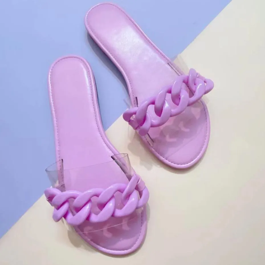 Women flat slide chain one strap cute sandals