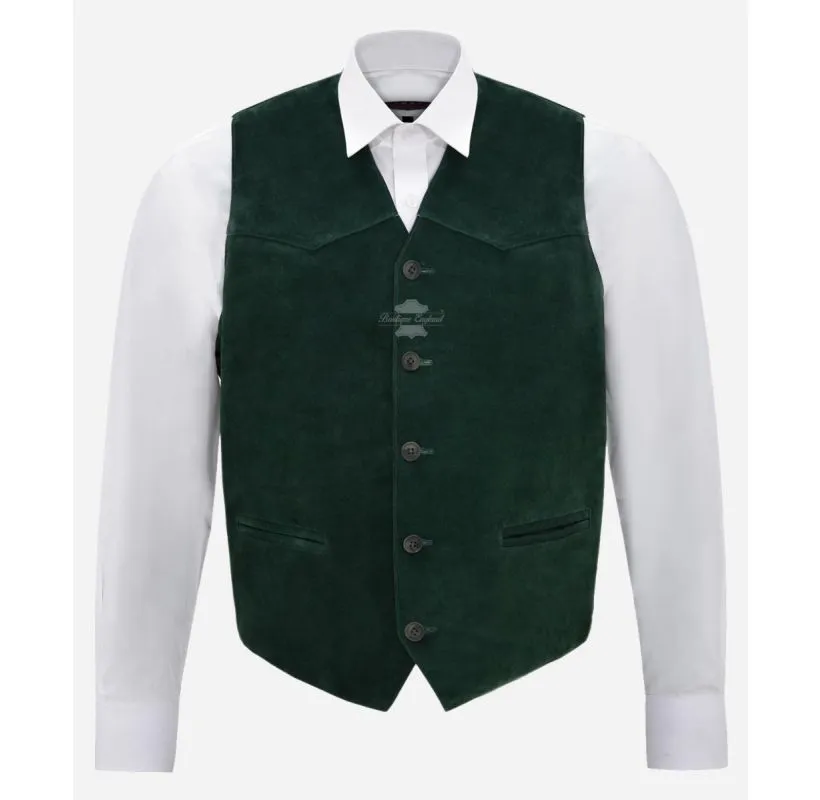 ZEE Suede Leather Waistcoat Men's Western Party Cowboy Vest